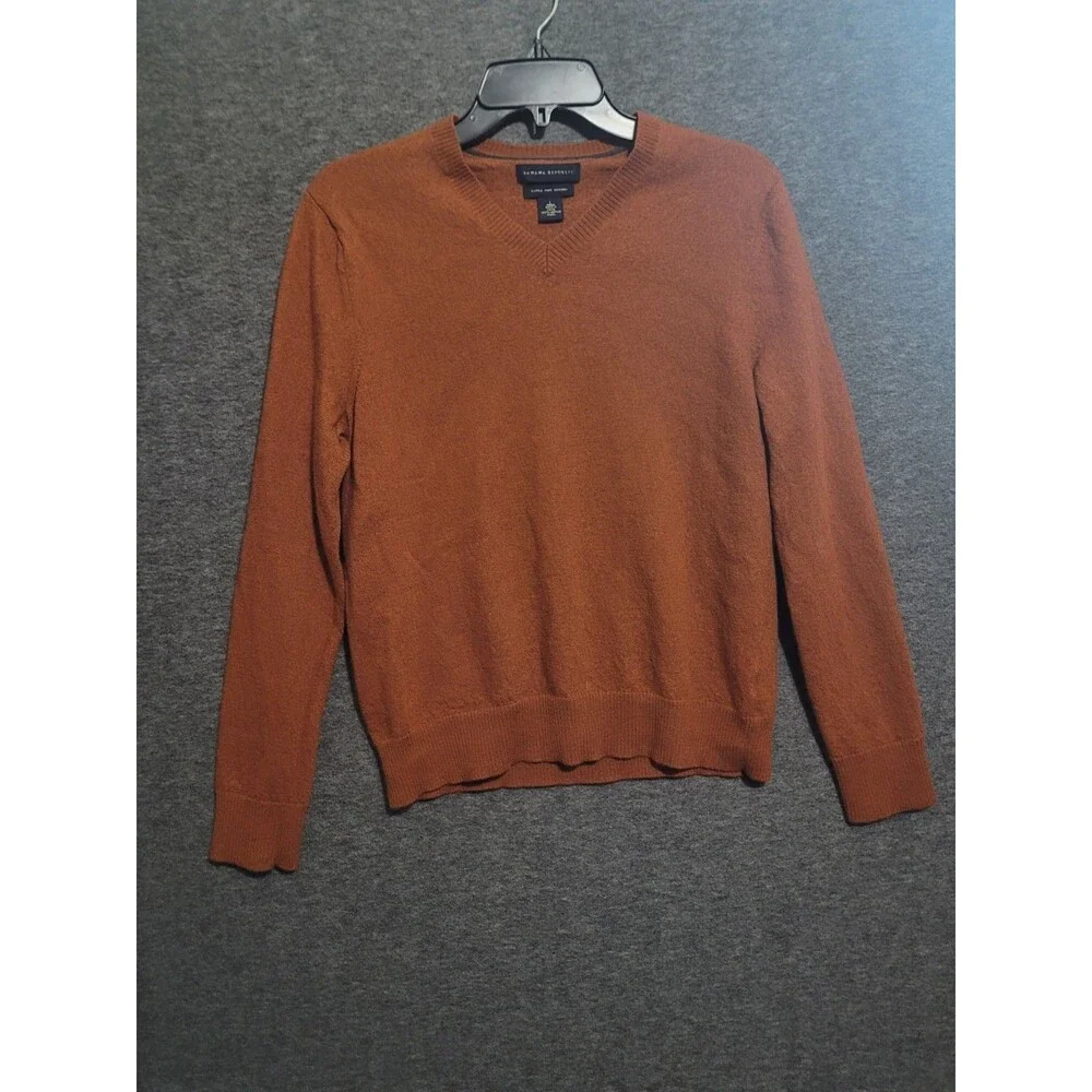 Banana Republic large Extra Fine Merino pullover sweatshirt v-neck burnt orange